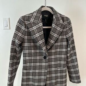 Maje Gray Blazer with Classic Plaid Pattern